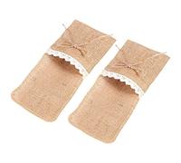 Peukerty 20PCS Country Wedding Table Silverware Holder Natural Burlap Cutlery Pockets Fork Pockets Rustic Wedding Decoration