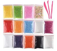 Peukerty -Polystyrene Beads Small Foam Balls Slime Beads Set with 3 Slime Fit for Slime Making Art DIY Craft, (Contain No Slime)