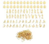 PEUTIER 156pcs/6 Sets A-Z Letter Charms for Jewelry Making, 3 Designs Initial Charms Mini ABC Alphabet Pendants with 200pcs Open Jump Rings for DIY Bracelet Necklace Craft (Gold)