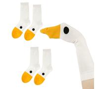 PEUTIER 2 Pairs Unisex Goose Socks, Funny Novelty Silly Animal Socks Creative White Duck Socks Goose Head Socks Casual Cotton Socks Crew Socks Gifts for Women Men Boys Girls Costume Party