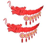 PEUTIER 2 Pcs Chinese Dragon Paper Garland Lunar New Year Dragon Banner Red 3D 2025 Ceiling Decorations Red Hanging Ornament for Spring Festival Home Party Decor