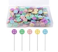 PEUTIER 200pcs Flat Button Head Pins, Assorted Colors Decorative Pins Sewing Pins Quilting Pins with a Storage Box for Fabric Craft Sewing Projects Supplies Dressmaker DIY Accessories Tools