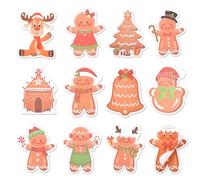 PEUTIER 240pcs Christmas Sticky Notes, Cute Cartoon Gingerbread Notepads Self Adhesive 12 Styles Winter Holiday Memo Pad for Kids Home School Xmas Party Decoration