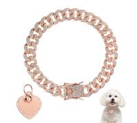 PEUTIER 25cm Dog Chain Collar, Rose Gold Diamond Collar Necklace with Heart Shape Dog Tag Rhinestones Heart Bling Dog Collar Pet ID Tag Chain for Small Medium Large Dogs Cats
