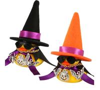 PEUTIER 2pcs Halloween Duck Ornaments, 1.96x1.85 Inch Rubber Duck Ornaments Mini Witch Hat Ducks with Sunglasses Necklace Halloween Bath Toys Accessories for Halloween Themed Car Decor