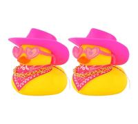 PEUTIER 2pcs Rubber Duck Car Ornaments, Funny Rubber Ducks Dashboard Decorations Tiny Duck Car Accessories with Western Cowboy Hat Mini Scarf Necklace and Sunglasses for Auto Desk Office Decor (Pink)