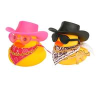 PEUTIER 2pcs Rubber Duck Car Ornaments, Funny Small Dashboard Decoration for Jeep Accessories with Disco Cowboy Hat Mini Scarf Necklace and Sunglass Toy Gift