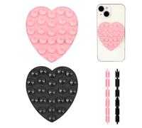 PEUTIER 2pcs Silicone Suction Phone Holder, Double Sided Suction Cup Phone Mount Heart Shaped Hand-Free Suction Phone Case Sweet Phone Sticky Grip for Mobile Devices Mirror Glass (Black, Pink)