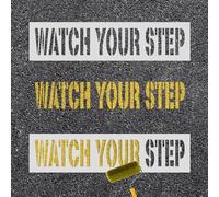 PEUTIER 2pcs Watch Your Step Stencils, 22.83x5.51 inch Warning Sign Stencil, Reusable Letter Stencils for Walls Floors Stairs