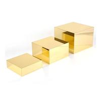 PEUTIER 3pcs Buffet Risers, 6x7x8in Golden Acrylic Food Riser Cupcake Stand Risers Food Display Stands for Buffet Table Neat Elegant Party Buffet Risers for Dessert Candies Crafts