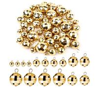 PEUTIER 48pcs Disco Ball Pendants, Mini Disco Balls Charms Disco Ornaments Round Mirror Beads Accessories Small Reflective 70s Disco Party Decoration for Holiday Cake Jewelry Making DIY Crafts (Gold)