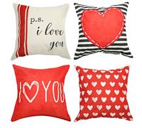 PEUTIER 4pcs Valentine's Day Heart Pillow Covers, I LOVE YOU Red 45x45cm/17.72x17.72 inch, Home Decoration, Living Room, Bedroom, Office