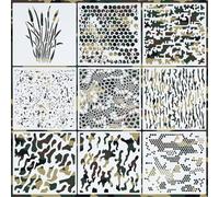 PEUTIER 9pcs Camo Stencils for Spray Paint, Camouflage Pattern Stencils Templates Reusable for Painting on Wood Canvas Paper Fabric Floor Wall Tile Boat DIY Crafts (12x12in)