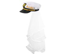 PEUTIER Bride Captain's Hat, White Sailor Hat with Veil Funny Nautical Bachelorette Hats Bachelorette Party Favors Bridal Shower Gifts for Woman&Girl