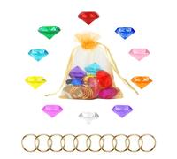 PEUTIER Chaos Emeralds and Rings Set, Include 10pcs Acrylic Crystal Diamond Gems with 10pcs Gold Power Rings Pirate Treasure Hunt Jewels for Kids Birthday Party Favor Supplies Cake Decoration