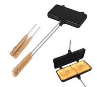 PEUTIER Double Pie Irons, Non-Stick Pie Irons for Camping Cast Iron with 4 Removable Handles Portable Campfire Sandwich Maker Mountain Pie Maker, Do not Grill Directly on Charcoal