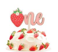 PEUTIER First Birthday Strawberry Cake Topper, Wooden Cake Topper, 2 Pieces, Pink, Solid, Cute and Elegant, Birthday Occasion