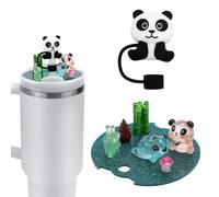 PEUTIER Panda Straw Cover & Cup Lid Accessories for Stanley Cup, Inner Diameter 0.39in Silicone Cute Panda Straw Cover Charms Topper Cup Lid Decoration Compatible with Stanley Ouencher H2.0 40oz