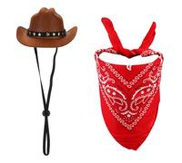 PEUTIER Pet Cowboy Costume for Small Dogs & Cats - Brown & Red, Hat & Bandana, Retro, Halloween
