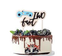 PEUTIER Two Fast Birthday Cake Topper, Race Car Theme, 2pcs, Multicolored