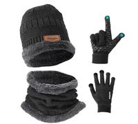 PEUTIER Winter Hat Scarf Gloves Set, Fleece Lined Warm Knit Skull Cap Touchscreen Gloves Circle Neck Warmer for Men Women Outdoor Sports Winter Gifts (Gray)