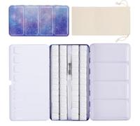 PEVART Empty Watercolour Paint Palette Case, Metal Water Colour Tin Box Palette with 52 Half Pans and Fold-Out Mixing Painting Tray-Portable Travel Watercolor Palette (Purple, Large)