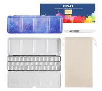 PEVART Empty Watercolour Paint Palette, Metal Box Mixing Palette Case with 37 Water Colour Half Pans and Fold-Out Palette Tin Paint Tray Travel Watercolor Set (Purple, Medium)
