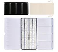PEVART Watercolour Tin Palette, Metal Empty Paint Case with 52 PCS Empty Half Pans and a Water Colour Pen Suitable for DIY Travel Watercolor Palette (Black, Large)