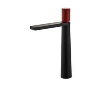 PEVAVFZMMY Solid Brass Bathroom Sink Faucet Hot and Cold Single Tall&short High Lavatory Vanity Basin Mixer Tap Modern Vessel Sink faucet(Black red B)