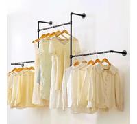 Pevfeciy 3 Hanging Rods, Industrial Design Clothes Rail Wall Mounted Black - Robust Metal Coat Rail - 134 cm Vintage Clothes Rail for Wall