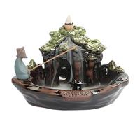 Pevfeciy Backflow incense burner waterfall riverside fisherman incense holder ceramic incense holder incense waterfall home decoration aromatherapy ornaments Zen ornaments 12 cm,Brown