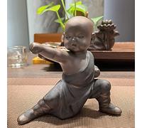 Pevfeciy Ceramic Buddha Figurine, Small, Kung Fu Monk Statue, Creative Craft Ornaments, Tea Tray Tabletop Desktop Decor for Living Room, Bedroom, Balcony, Window