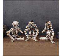 Pevfeciy Halloween skeleton interior decoration, 3 pieces of skull nothing hear nothing to see nothing say party decoration, car accessories gifts for women men dad,A