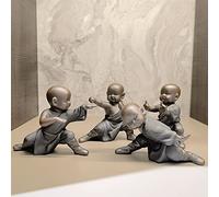Pevfeciy Kung Fu Buddha Mini Monk Set of 4 Black Ceramic Tea Pet Decor