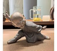 Pevfeciy Kung Fu Buddha Statue Ceramic Little Monk Figure Zen Tea Tray Ornaments Tea Pet for Car Home Office Desktop Decoration Craft Gift