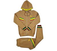 Peviani Time Is Money Men’s Slim Fit Cotton Hooded Tracksuit Rasta Stripes - Full Zip Hoodie & Joggers Set - Black, Beige, Charcoal Grey