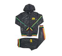 Peviani Time Is Money Mens Slim Fit Rasta Tracksuit - Full Zip Hoodie & Joggers Set - 100% Polyester - Reggae Jamaica Style - Red, Green, Yellow, Black (UK, Alpha, L, Regular, Regular, Black)