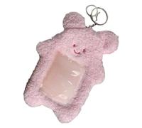 PEVive Plush Photocard Holder with Keychains Cartoon Bear Cats Photo Sleeve Credit Card Holder Protector, Pink rabbit