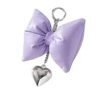 PEVive PU Leather Bowknot Heart Keychain Lovely Decorations Keyring Ornament Backpack Handbag Charm Pendant for Girls Women, Purple, As detailed discription