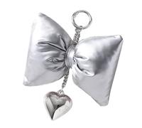 PEVive PU Leather Bowknot Heart Keychain Lovely Decorations Keyring Ornament Backpack Handbag Charm Pendant for Girls Women, Gray, As detailed discription