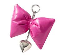 PEVive PU Leather Bowknot Heart Keychain Lovely Decorations Keyring Ornament Backpack Handbag Charm Pendant for Girls Women, Rose Red, As detailed discription