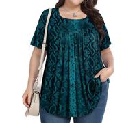 PEVRL Plus Size Tops for Women Summer 2026 Short Sleeve Shirts Tunics Square Neck Casual Loose Blouses 1X-5X, Green Snake Skin, XL