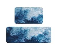 Pevtufa Abstract Ocean Waves Print Kitchen Mat for Floor,Farmhouse Kitchen Rugs Sets of 2,Non-Slip Kitchen Floor Mat for Sink,Laundry,Office,Home, Desk,17"X47"+17"X29"