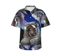 Pevtufa Astronaut in Outer Space Hawaiian Shirt Men Casual Shortsleeve Beach Party, Black, Medium