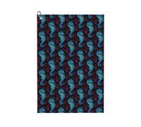 Pevtufa Blue Seahorse Pattern Golf Towel (24" X 16") with Carabiner Clip - The Convenient Golf Cleaning Towel
