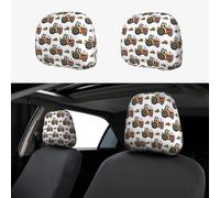 Pevtufa Cartoon Tractor Pattern Print 2 Piece Car Head Rest Covers Set Auto Front/Rear Seats Headrest Cover Universal Fit Most Cars,Sedan, SUV