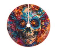 Pevtufa Colorful Floral Skull A Print Christmas Tree Skirt Christmas Xmas Tree Skirts Mat for New Year Holiday Christmas Party Decorations-48