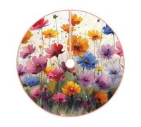 Pevtufa Colorful Wildflower Meadow Print Christmas Tree Skirt Christmas Xmas Tree Skirts Mat for New Year Holiday Christmas Party Decorations-36