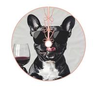 Pevtufa Cool French Bulldog Wine Print Christmas Tree Skirt Christmas Xmas Tree Skirts Mat for New Year Holiday Christmas Party Decorations-48