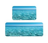 Pevtufa Crystal Clear Ocean Waves Print Kitchen Mat for Floor,Farmhouse Kitchen Rugs Sets of 2,Non-Slip Kitchen Floor Mat for Sink,Laundry,Office,Home, Desk,17"X47"+17"X29"